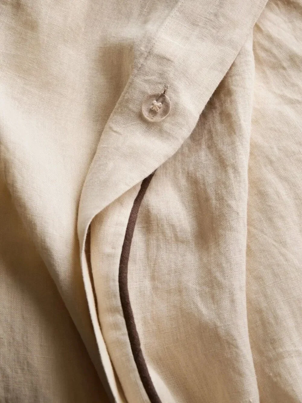 BNWT Quince European Linen Piped Duvet Cover Set White Oat Espresso Full Queen